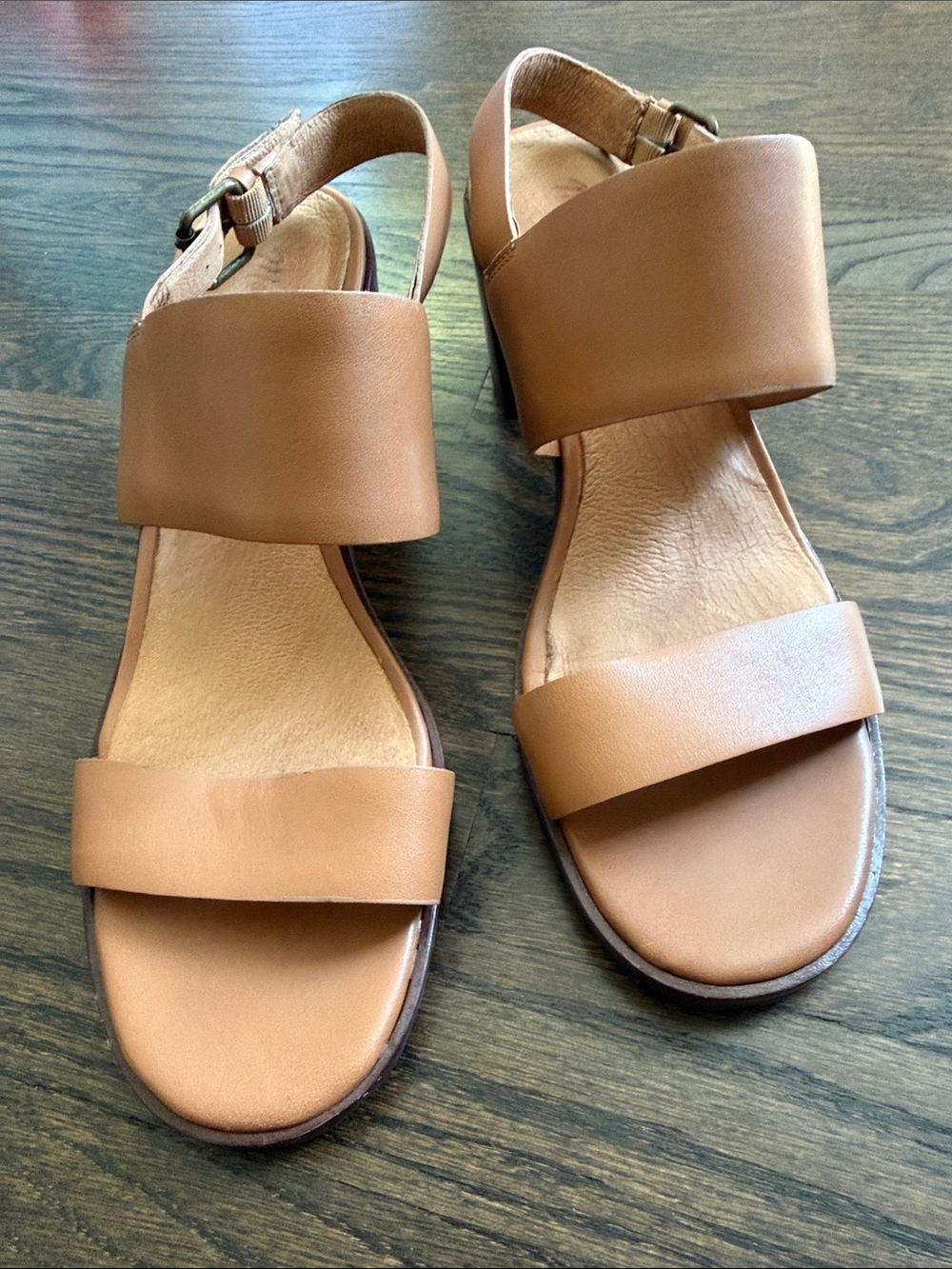Madewell Tan Leather Two-Strap Slingback Sandals with Buckle